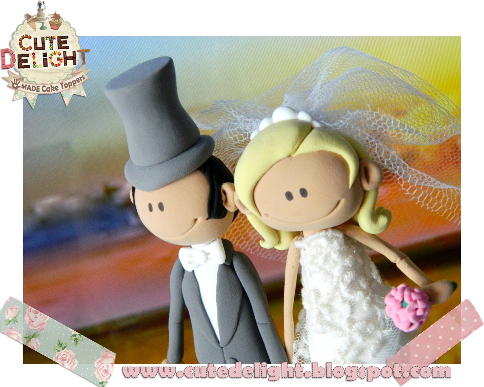 heart wedding cake toppers Custom Handmade Wedding Cake Topper - Bride & Groom & Dog - handmade 