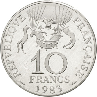 France 10 Francs Silver Coin, Montgolfier Balloon