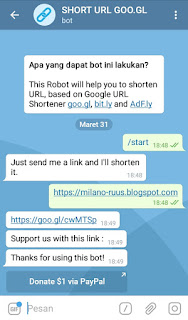 Cara Paling Mudah Mempersingkat URL Atau Membuat Link Pendek Dengan Telegram