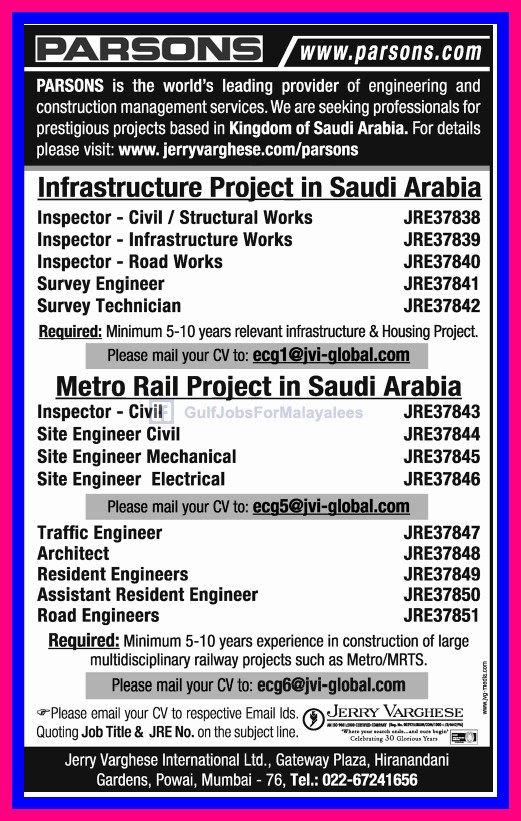 Metro Rail Project & Infrastructure Project In Parsons KSA
