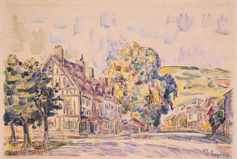 Street with a Frame House in Normandy by Paul Signac - Landscape Drawings from Hermitage Museum