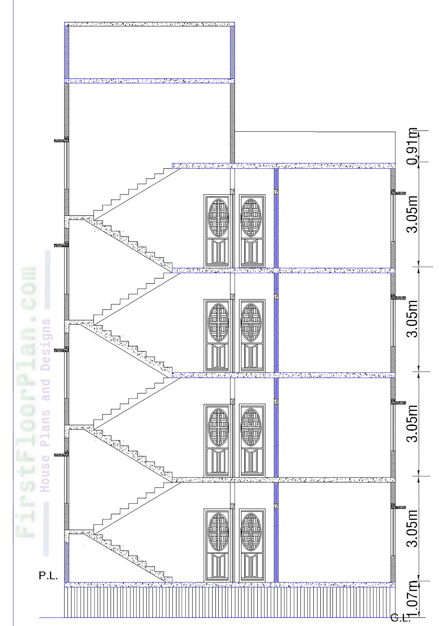 Four storey building Section Autocad file