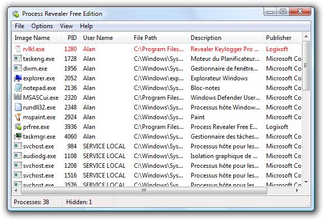 Process Revealer Free Edition : détectez les processus cachés