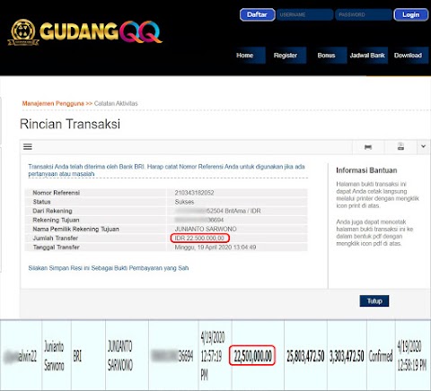 Selamat Kepada Member Setia GudangQQ WD sebesar Rp. 22,500,000.-