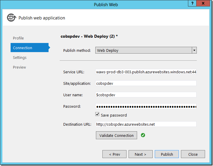 Publish web app - validate settings