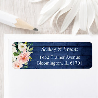  Rustic Classic Blue Bush Floral Return Address Label