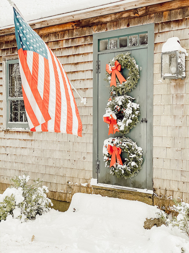 Christmas Wreath Front Door by Dabbling and Decorating featured at Pieced Pastimes