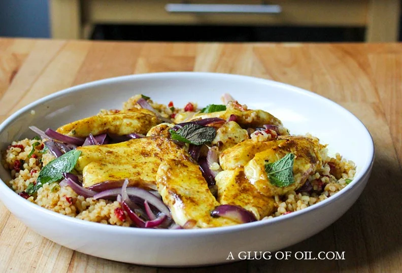 Bulgur wheat salad with halloumi.