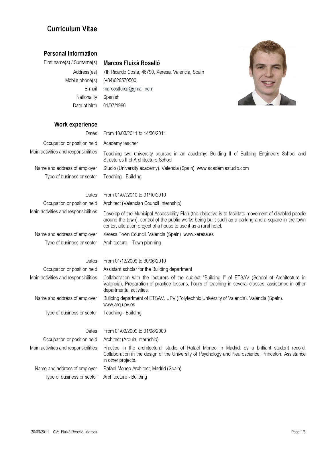 Example Cv Francais