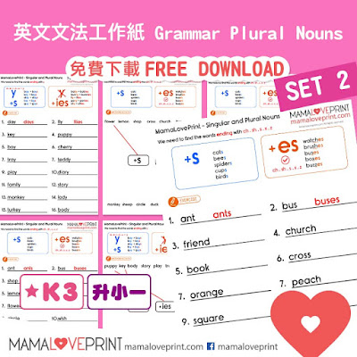 MamaLovePrint . Grade 1 English Worksheets . Basic Grammar (Singular and Plural Nouns) PDF Free Download