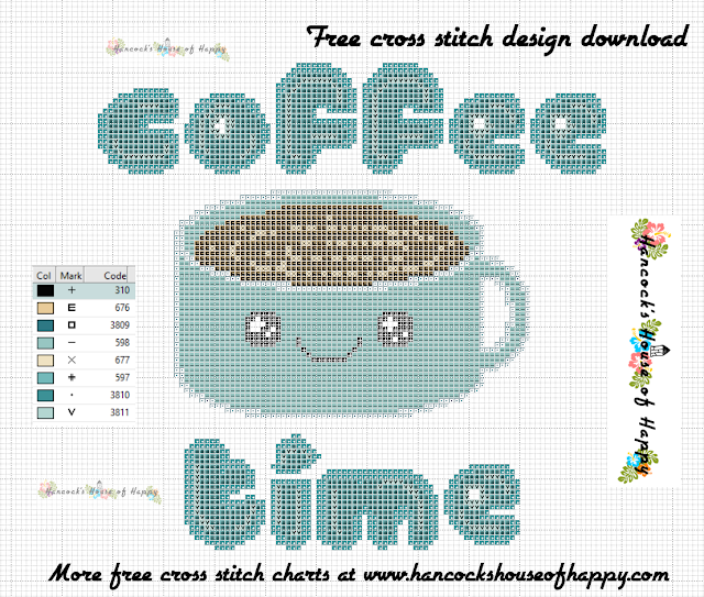 Coffee Week! Kawaii Cup of Coffee Coffee Time Cross Stitch Pattern Free to Download