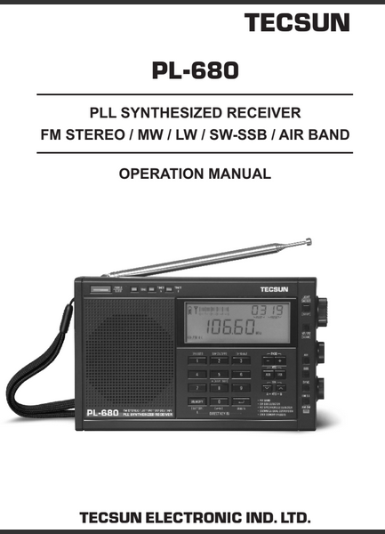 덕생 (텍선) 라디오 사용 설명서 德生 TECSUN PL-680 OPERATION MANUAL (PDF)