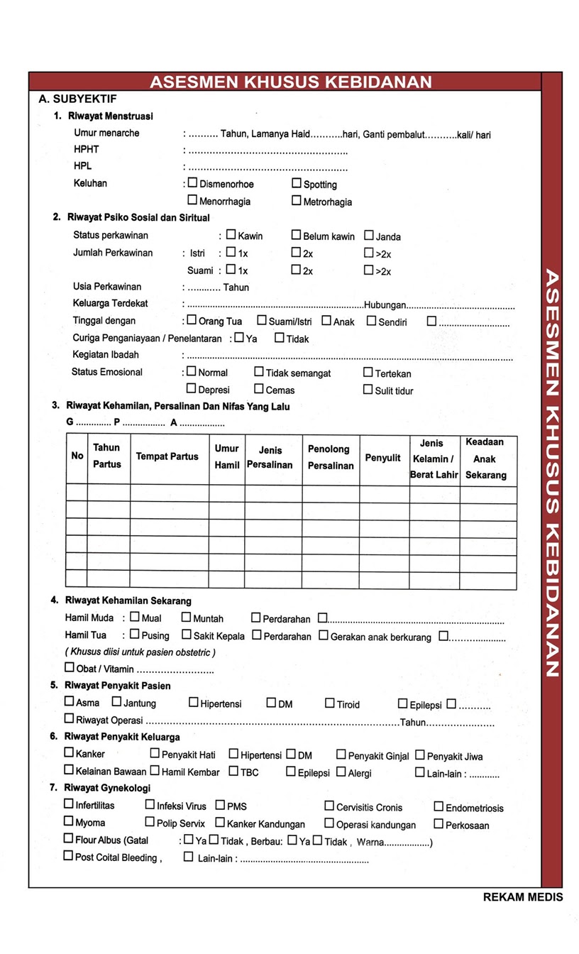  CONTOH  FORMAT REKAM MEDIS  KEBIDANAN ASSESMEN KHUSUS 