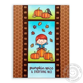 Sunny Studio Stamps: Pumpkin Spice & Everything Nice Card featuring Happy Harvest & Fall Kiddos stamps, Fall Flicks Filmstrip die & Dots & Stripes Jewel Tones Patterned Paper