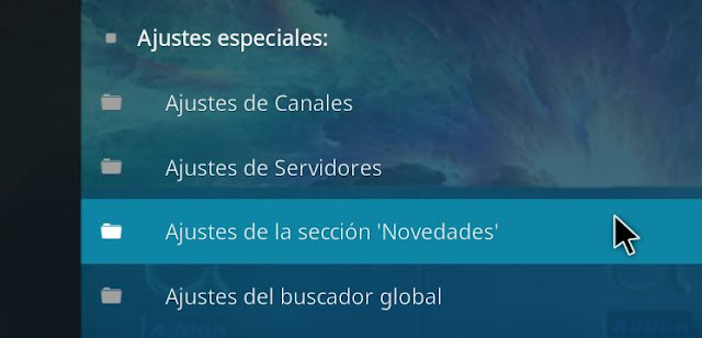 Ajustes sección Novedades Alfa Addon