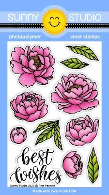 Sunny Studio Stamps: Pink Peonies Peony Flower Outline 4x6 Clear Photopolymer Stamp Set