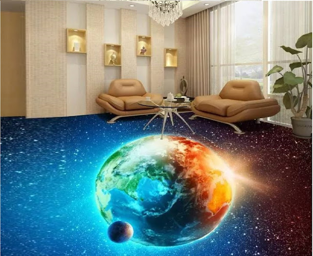 space themed 3D epoxy flooring for living room designs