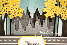 scissorspapercard, Stampin' Up!, Mama Elephant, Varied Vases, Cityscape, Bouquet Bunch, Stitched Nested Labels, Bridge Fold Card