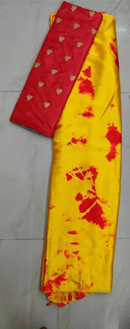 Satin shibori saree with designer blouse 