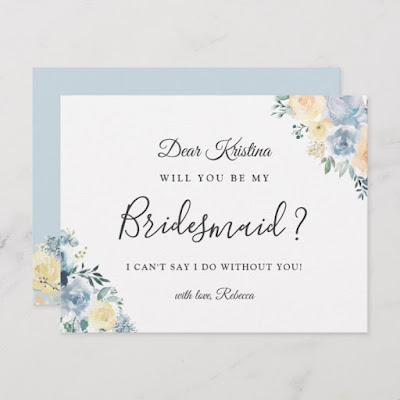  Will You Be My Bridesmaid Bohemian Vanilla Blue Invitation Postcard