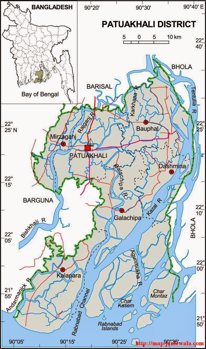 patuakhali zila map of bangladesh