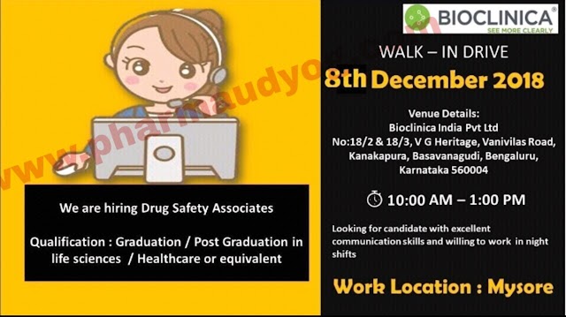Bioclinica | Walk-In for Drug Safety Associates | 8th December 2018 | Bangalore