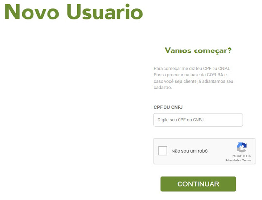 Cadastro para obter a Coelba segunda via de conta