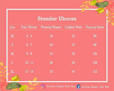 Standar Ukuran Gamis Anak Rumman