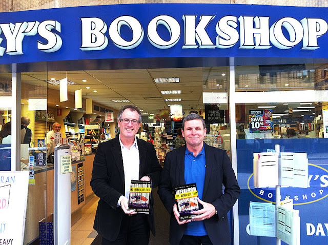 Steve Lewis and Chris Uhlmann at Abbey's signing their new political thriller, The Marmalade Files