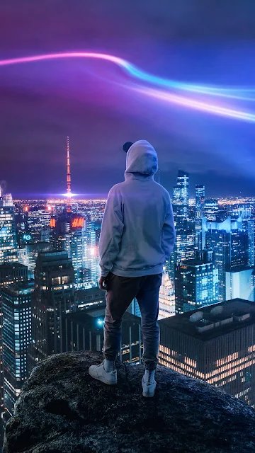 Hoodie Guy, City, Light, Building