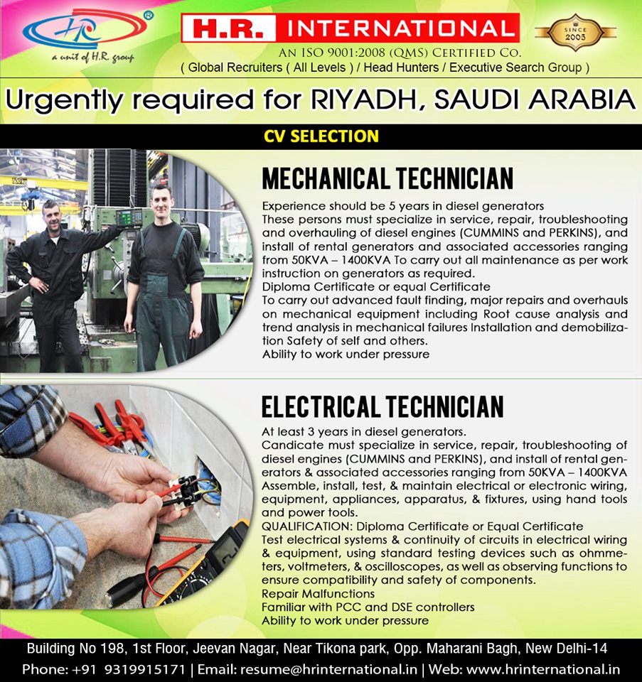 Urgently required for Riyadh Saudi Arabia