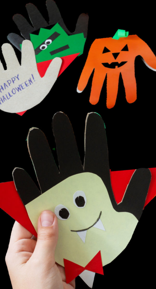 Turn kids hand prints into adorable Halloween art and make "SPOOKY HANDS" #halloween #halloweencrafts #handprintcraftsforkids #spookyhands #growingajeweledrose #activtiesforkids