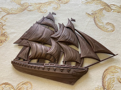 Sailing Frigate as a Bas-Relief in Antique Style, Wall Decor.