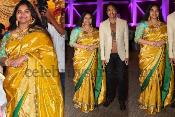 Gopichand Wife in Mustard Silk Saree