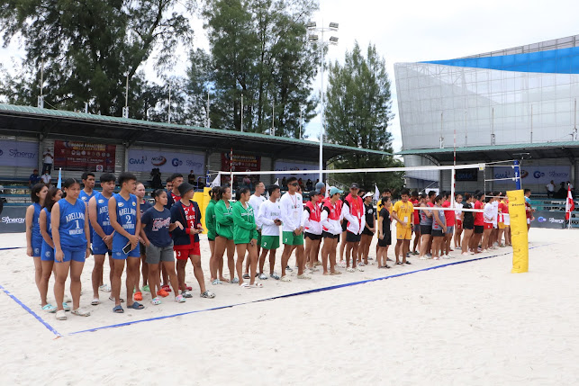 Beach volleyball players representing the 10 school-members participate in the opening ceremony to kick-off the Season 98 National Collegiate Athletic Association (NCAA).