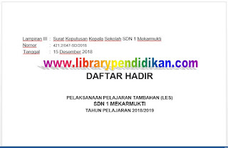  Les atau Pelajaran suplemen merupakan kegiatan pembelajaran yang dilaksanakan di luar jam  Boyolali - Download perangkat  -  SK Les Kelas VI (6) SD, Lampiran SusunanPanitia, Jadwal, Daftar Hadir Tahun Pelajaran 2018/2019