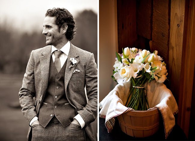 vintage groom and pretty flowers