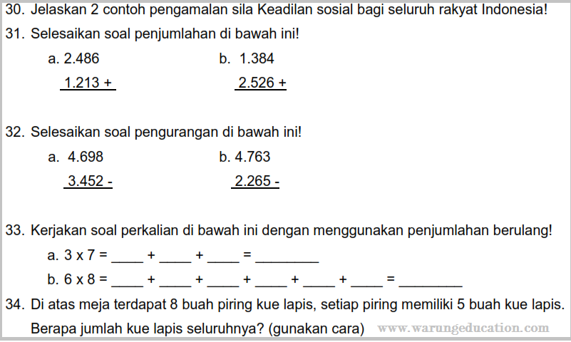 Soal UTS Kelas 3 Tema 1 Semester 1 Kurikulum 2013 Warung 