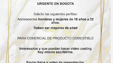 BOGOTÁ: Se buscan HOMBRES y MUJERES de 18 a 22 años para COMERCIAL de producto comestible