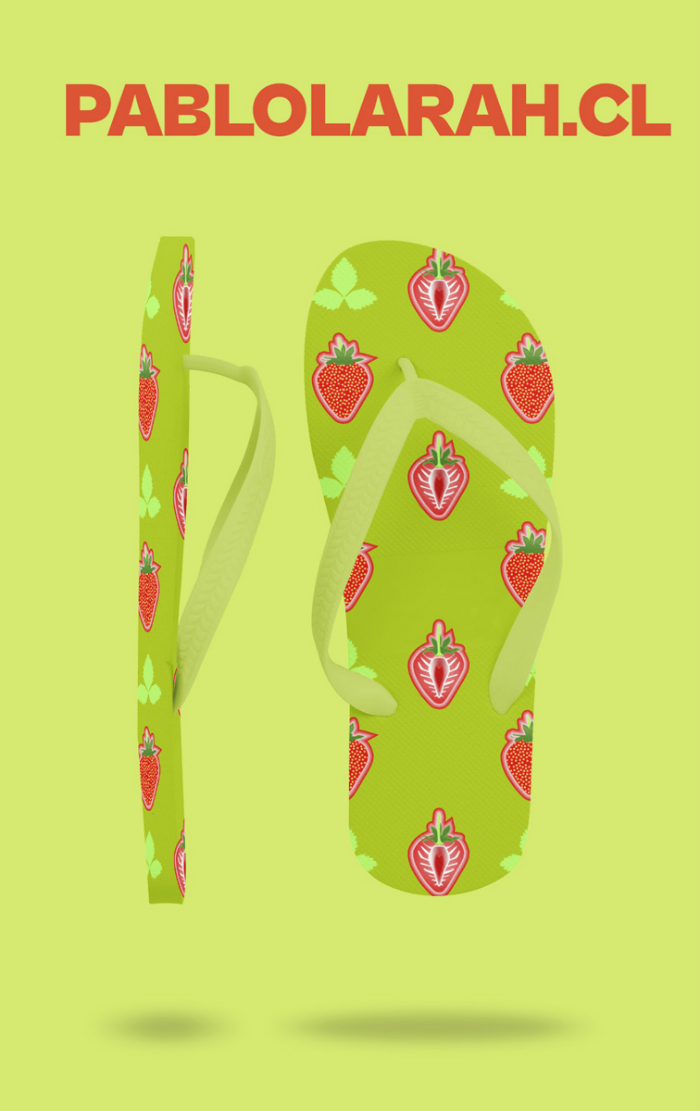 Flip flops with strawberries pattern