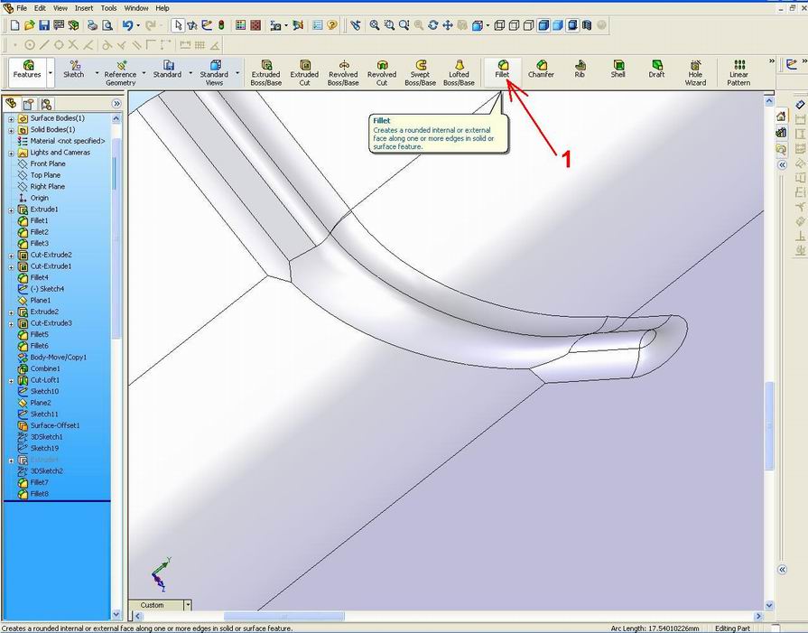 Variable radius fillets