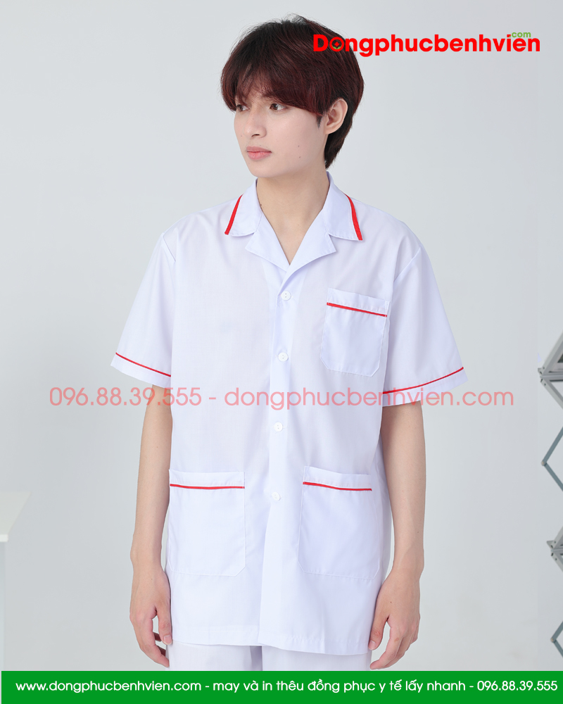 Áo blouse trắng nam nữ cộc tay, dài tay - áo blouse có viền