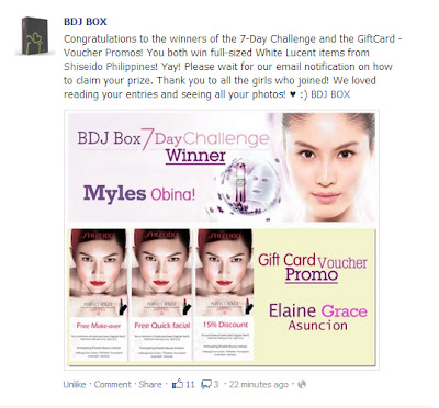 BDJ BOX/Shiseido 7-day Challenge Winner