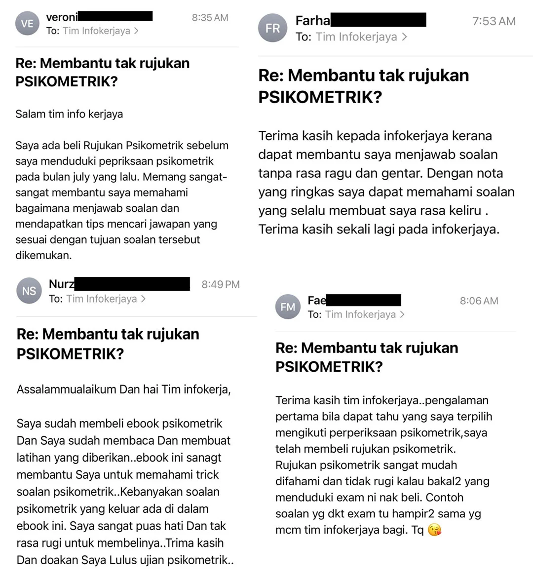 Testimoni Pembeli Rujukan Ujian Psikometrik