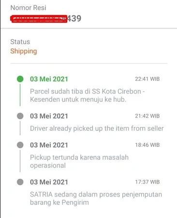 Detail Pengiriman Barang Tokopedia