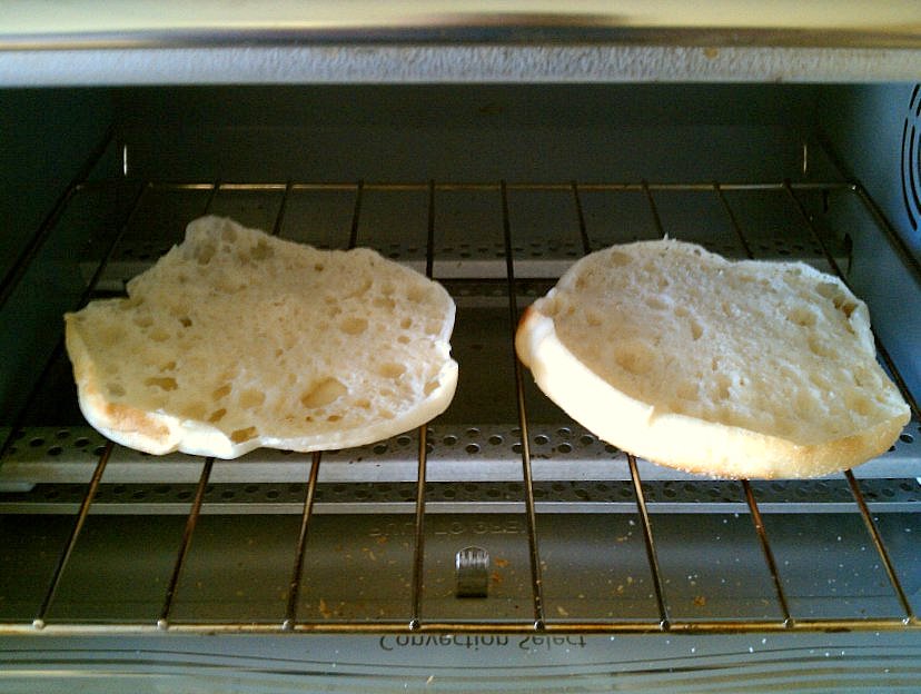 toaster that cooks eggs too. into the toaster oven to