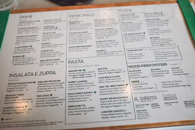 the menu at IL DESCO