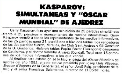 Óscar de Ajedrez 1983, nota de prensa