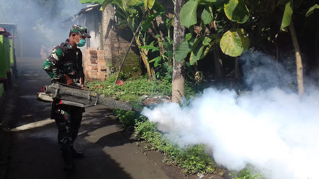 Cegah Deman Berdarah Babinsa Koramil 23/Ceper Bantu Petugas Kesehatan Laksanakan Fogging