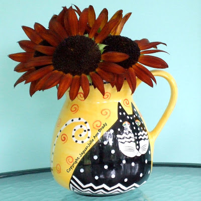 Autumn Beauty Sunflowers in a Laurel Burch Cat Vase